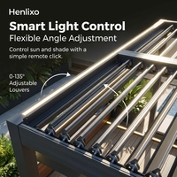 Pergola motorisée HENLIXO en aluminium thermolaqué pour l'extérieur, grand modèle, pour une zone de divertissement de luxe dans la cour.