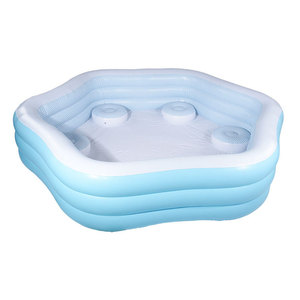 สระน้ำเป่าลมทรงหกเหลี่ยมพร้อมที่นั่งพิงหลัง วัสดุ PVC สำหรับใช้กลางแจ้งที่บ้าน รับน้ำหนักได้ 100-500 กก. สำหรับ 5-10 คน - Product Image 1