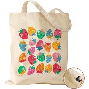 Bolso de mano de lona con estampado floral y de frutas, bolso de compras de gran capacidad con bolsillo con cremallera para uso diario - Product Image 4