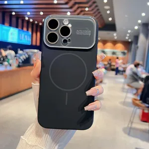 Custodia per telefono di lusso in <span class=keywords><strong>silicone</strong></span> liquido con protezione a lente in cristallo per <span class=keywords><strong>iPhone</strong></span> 17 16 15 <span class=keywords><strong>14</strong></span> Pro Max 13, <span class=keywords><strong>cover</strong></span> con ricarica wireless magnetica - Product Image 1