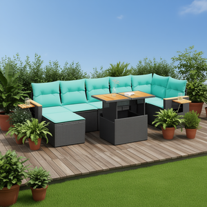 Ensemble de canapés de patio en polyrotin gris moderne de 8 pièces avec coussins, meubles d'extérieur - Product Image 2