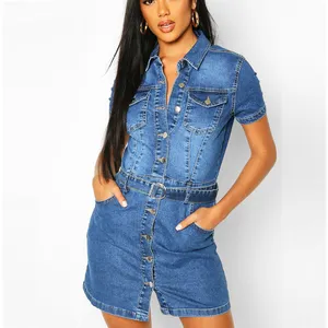 Đầm Suông Thắt Nút Cho Nữ ĐầM Ngắn Denim Thường Ngày Ngắn Tay Ôm Đầm Thường Ngày Dịch Vụ OEM Tự Nhiên Tùy Chỉnh