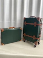 Juego de Maletas con Ruedas Giratorias de Gran Capacidad, Diseño Vintage, con Cerradura, Asas de Cuero Patentado, Logotipo Personalizado, para Niños y Estudiantes, Incluye Maleta Portátil