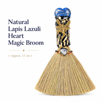 Balai de sorcière en cristal de lapis-lazuli naturel, 17 cm, pierre en forme de cœur, décoration d'Halloween, cadeau, ornement