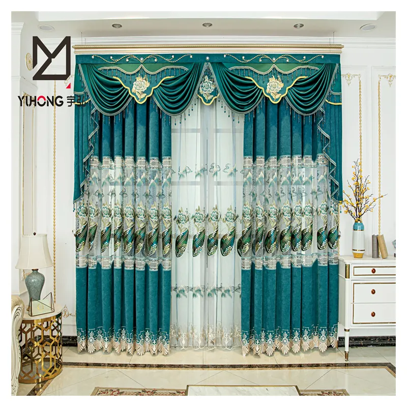 Curtain Bedding Set European Jacquard Curtain Double Layer Embroidery Sheer Blackout Curtain For Living Room