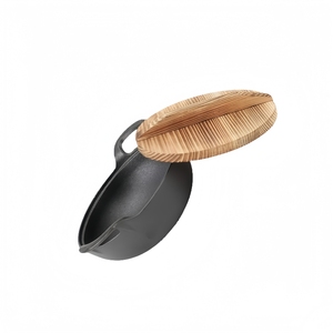<span class=keywords><strong>Wok</strong></span> de hierro fundido presazonado con tapa de madera para cazuela, olla para sopa, utensilios de cocina - Product Image 5