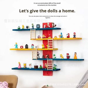 <b>Wall</b>-<b>mounted</b> solid wood <b>shelf</b>, modern minimalist style, suitable for storing dolls, figurines, and blind boxes. - Product Image 1