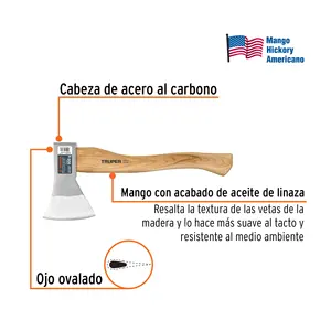Hacha europea BOX 4, 800 g, mango de nogal americano de 15 pulgadas, TRUPER - Product Image 2
