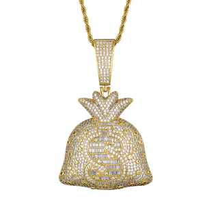 Toptan kalite Hip Hop dolar kolye kolye zinciri ile kalite alaşım para çantası <span class=keywords><strong>Euro</strong></span> altın kolye ay şekli altın kaplama - Product Image 3