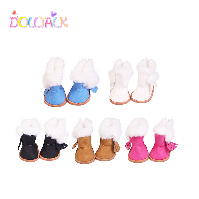 Amazon Мода 18 дюймов американская Кукла Зимние теплые женские ботинки черного цвета; Обувь для куклы