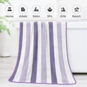 Ensemble de 2 serviettes en microfibre corail rayées pour adultes, serviettes de bain douces en velours corail, absorbantes pour la maison - Product Image 4