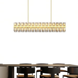 Lustre moderne rectangulaire en cristal et laiton doré de 54 pouces pour salle à manger, îlot de cuisine, salon - Product Image 1