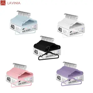 Lavinia, venta al por mayor, percha de flocado blanca para bebés, percha antideslizante para ahorrar espacio, <span class=keywords><strong>perchas</strong></span> de plástico para niños, <span class=keywords><strong>perchas</strong></span> de fieltro de terciopelo - Product Image 1