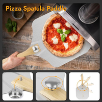 Ensemble de 4 outils de pâtisserie en aluminium : pelle à pizza avec coupe-pizza à bascule, spatule à retourner la pizza, racloir à pâte et pinceau à huile pour four à pizza