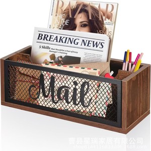 Wooden Wall Mounted <b>Mail</b> Organizer 3.93In X 1.69In Rectangle Desktop Storage <b>Box</b> For Envelope Card Organization - Product Image 2