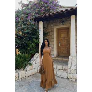 Vestido Camel Vintage sin Tirantes con Espalda Descubierta para Mujer, Elegante, Talla XL, Logotipo Personalizado, Estilo Vintage para Club, Forro Económico - Product Image 3