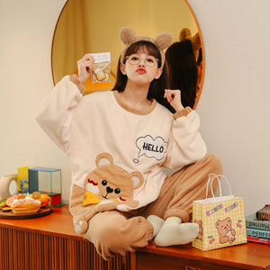 <span class=keywords><strong>Pigiama</strong></span> Invernale <span class=keywords><strong>in</strong></span> <span class=keywords><strong>Pile</strong></span> Corallo per Donna, Morbido e Caldo con Maniche Lunghe e Pantaloni con Fascia <span class=keywords><strong>in</strong></span> Vita - Product Image 3