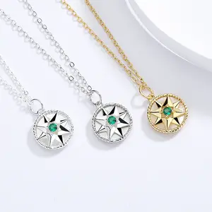 Wholesale Compass Roman Hexagram Round Pendant Necklace Gemstone Mother Of Pearl Fine 925 Silver 18k Gold Jewelry For Women