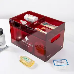Premium Grote Capaciteit Doorzichtige Huishoudelijke Pil Organizer Case Rode Acryl Medische Opbergdoos