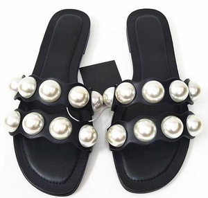 Nuovo design square head Shine Pearl pantofole piatte da donna modello petalo mezza resistenza scarpe step on mocassini donna - Product Image 1