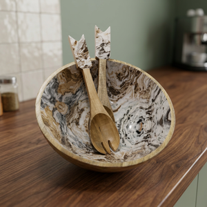 Tazón de Ensalada Personalizado de Madera con Decoración Esmaltada, Tazón para Servir, Vajilla para el Hogar, Hotel, Restaurante, Platos y Unidades de Vajilla - Product Image 1