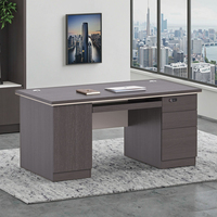 Table de Bureau Simple en Bois de Haute Qualité, Rangement Minimaliste à Tiroirs Gris, Bureau de Direction Moderne et Luxueux