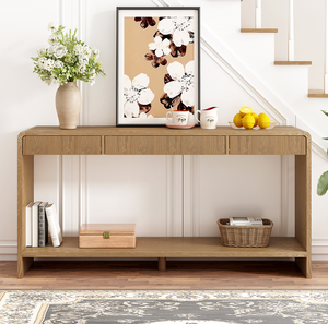 Modern Solid Wood 3-Drawer <b>Console</b> <b>Table</b> with Vertical Slats Edge Design Eco-Friendly for Hotel Bedroom Entryway Hallway Sofa - Product Image 1