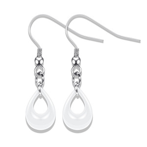 Boucles d'oreilles pendantes en céramique noire et blanche en forme de goutte d'eau, en acier inoxydable, pour étudiants - Product Image 4