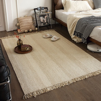 Handgewebter Leinen-Quastenteppich Sofa Schlafzimmer Wohnzimmer Wabi-Sabi-Stil Gittermuster Bodenmatte Staubsaugergeeignet Luxemburg-Modell