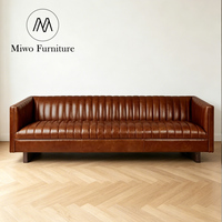 Canapé d'angle en cuir véritable pour salon, style rétro, mobilier de villa contemporain, base en bois rembourrée, canapé bistrot marron