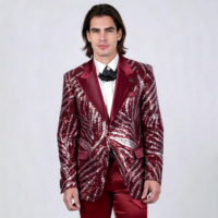 Blazer de luxe à sequins géométriques, veste de costume en satin à revers pointus, tenue haut de gamme pour performance scénique et gala formel pour le marié et l'hôte