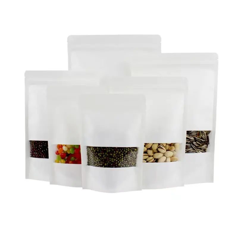 Печатный коричневый doypack Стандартный стоячий мешочек с прозрачным окном, бумажный пакет из крафт-бумаги для кофе, чая, орехов, пищевых продуктов