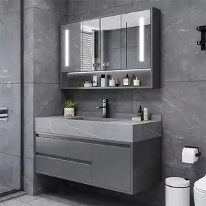 Lüks duvar montaj yüzen modern duvar dolap banyo tezgahı ayna lavabo ayna ile banyo makyaj dolabı