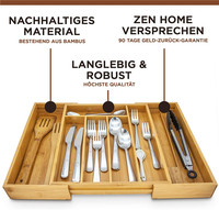 Organisateur de tiroir de cuisine extensible en bambou, plateau à couverts réglable, boîte de rangement pour ustensiles et couverts pour tiroir de cuisine