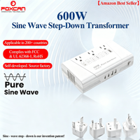 Konverter Perjalanan Gelombang Sinus Internasional 600W 2025 PD Laptop Earphone Colokan UK/AU/IT/IN Tegangan Turun 220V 110V