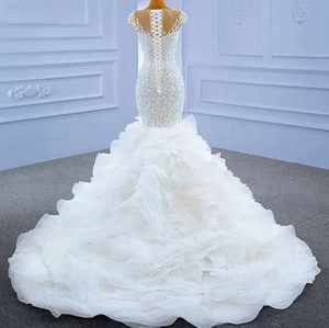 NDB10667 Custom Size Wedding Dress Bridal Gown Heavy Industry Sequin Beads Decoration Fish Tail Trailing Sparking O-neck - Product Image 3