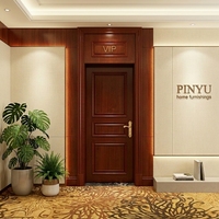 Ensemble de portes intérieures de placard de chambre en bois massif, style chinois, avec lignes en laiton gaufrées, finition Noyer foncé