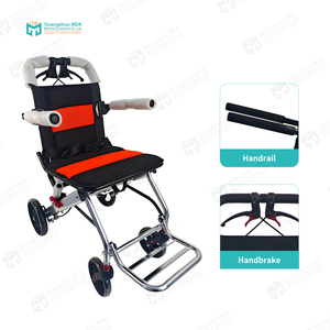 כסא גלגלים קל משקל מאלומיניום עם מושב רשת כתום, כסא גלגלים ספורטיבי לנסיעות עם בלמי יד למטפל - Product Image 5