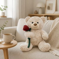 Boneka Beruang Sherpa Gemuk, Beruang Batang Mawar Beludru, Beruang Minimalis Lucu untuk Dekorasi Rumah