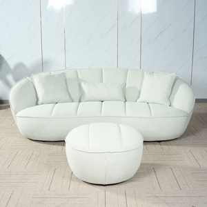 Divano a tre posti di alta qualità in stile nordico con tessuto di lino curvo semicircolare, molto comodo - Product Image 4