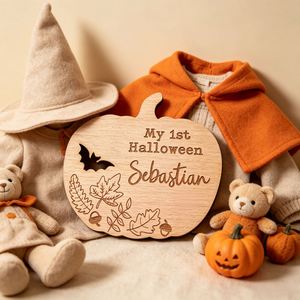 <b>Personalised</b> Baby's First Halloween Pumpkin <b>Wooden</b> Handmade <b>Sign</b> Social Media Photo Prop Milestone Keepsake Decoration Baby 1st - Product Image 5