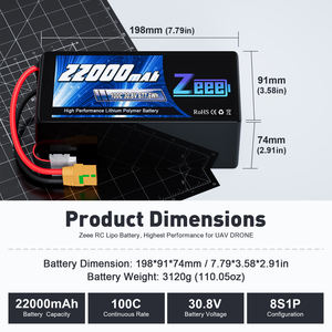 Zeee HV-FPV/Дрон батарея 8S Lipo батарея 22000mAh 100C 30,8 V XT90-S 8 ячеек Lipo батарея для 10/13/15/18 дюймов FPV рамка - Product Image 2