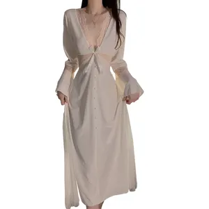 Sexy veludo gaze manga longa manguito queimado camisola aconchegante vestido de noite das mulheres desgaste doméstico Q2940