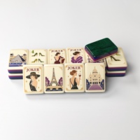 Juego de Mahjong Americano de Lujo Personalizado, Listo para Enviar, con Fichas con Diseños de Lugares Emblemáticos de París, Arte del Joker, Reverso de Mármol Verde y Accesorios