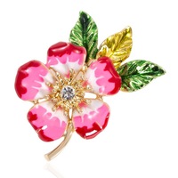 Neue Lila-Rosa Marmorierte Emaille-Blumenbrosche mit Grünem Blatt in der Mitte für Mäntel und Pullover für Damen