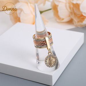 Multi Color 7 días joyería 14K <span class=keywords><strong>oro</strong></span> lleno religioso Virgen María <span class=keywords><strong>oro</strong></span> 7 brazaletes <span class=keywords><strong>Semanario</strong></span> En <span class=keywords><strong>Oro</strong></span> Laminado anillos de lujo para mujeres - Product Image 2