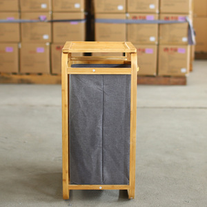Nordic Bamboo Laundry Basket With <b>Shelf</b> Gray Cotton Fabric Standing <b>Organizer</b> For Home Use - Product Image 3