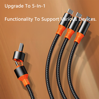 Câble USB 5 en 1 de haute qualité, câble tressé en nylon, USB C vers Type C 100W 6A, charge rapide et transfert de données pour divers appareils