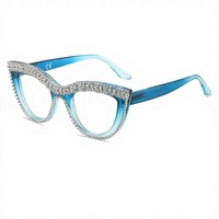 Nouvelles lunettes pour femmes, monture carrée pleine, style européen et américain, personnalisées, faites à la main, avec diamants incrustés, verres PC anti-lumière bleue, effet œil de chat
