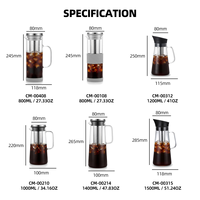 Carafe à café froid 1000 ml / 34,16 oz en verre avec filtre en acier, poignée et couvercle pour café glacé, thé, maison, café, brunch, réfrigérateur